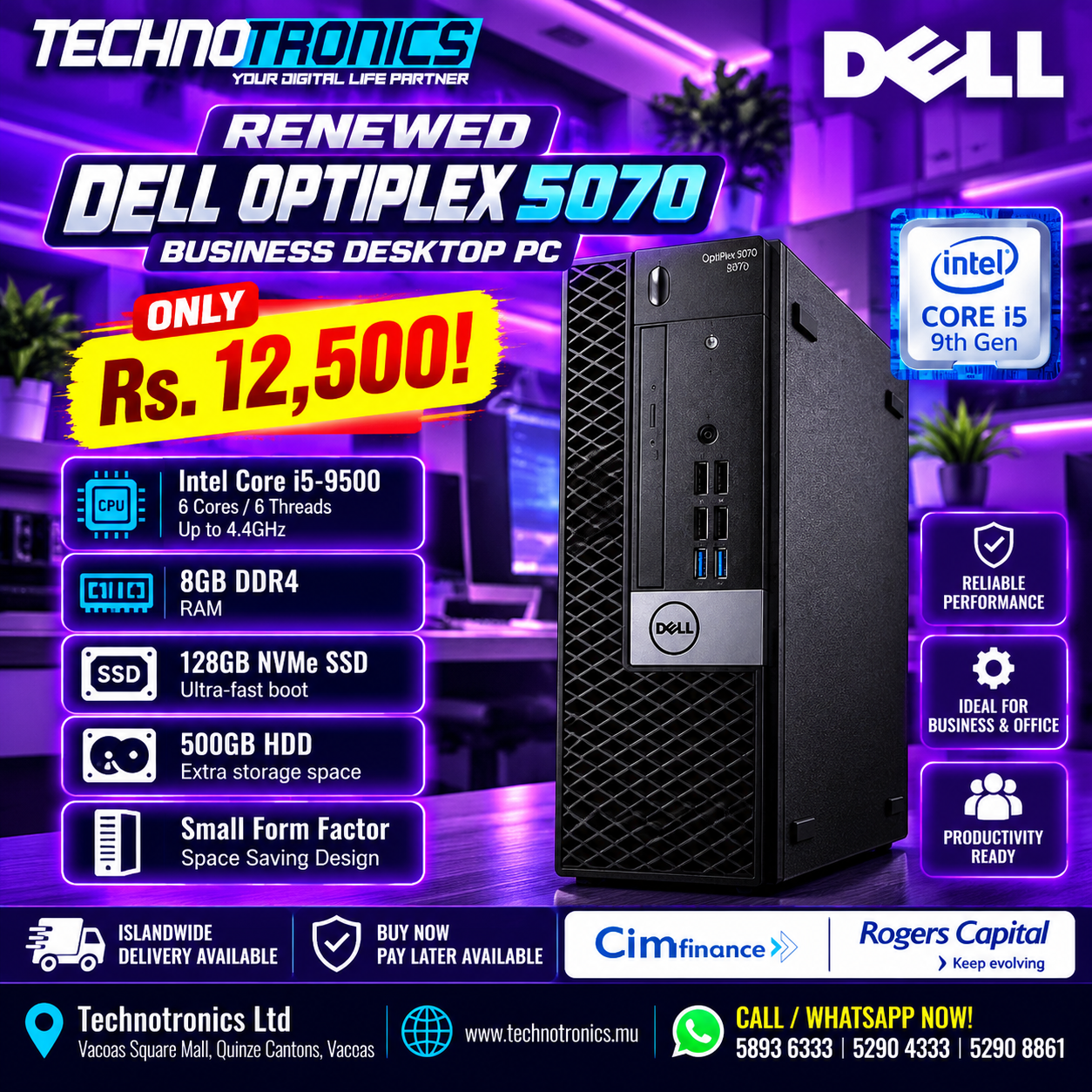DELL OPTIPLEX 5070 | CORE i5 | 8 GB Ram | 128GB Nvme+500GB Hard Disk - Buy at TECHNOTRONICS Mauritius