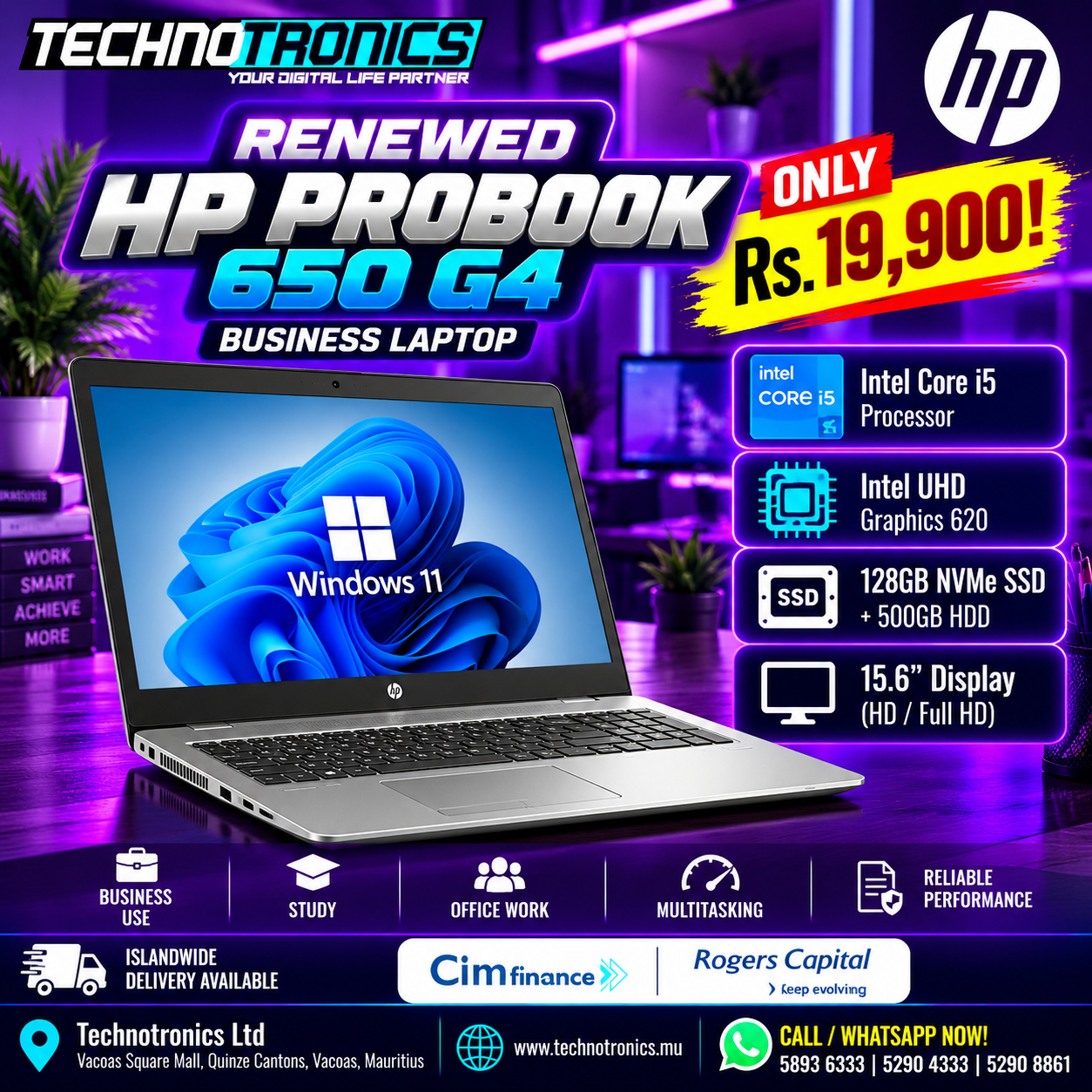 RENEWED HP PROBOOK 650 G4 – BUSINESS LAPTOP! - Buy at TECHNOTRONICS Mauritius