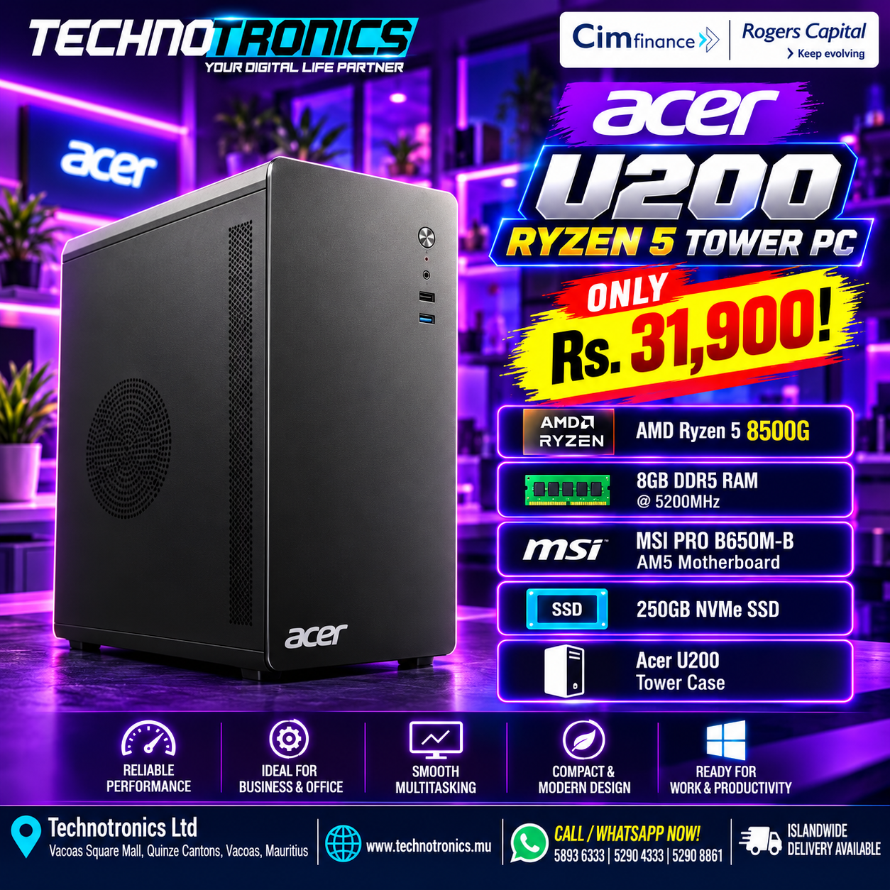 ACER U200 RYZEN 5 TOWER PC - Buy at TECHNOTRONICS Mauritius