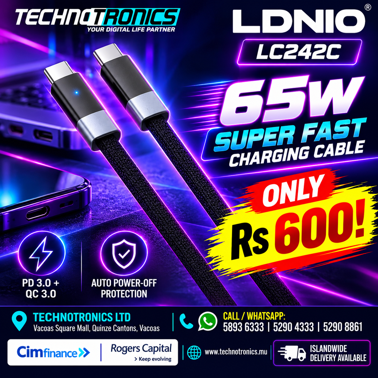 LDNIO LC242C – 65W SUPER FAST CHARGING CABLE - Buy at TECHNOTRONICS Mauritius