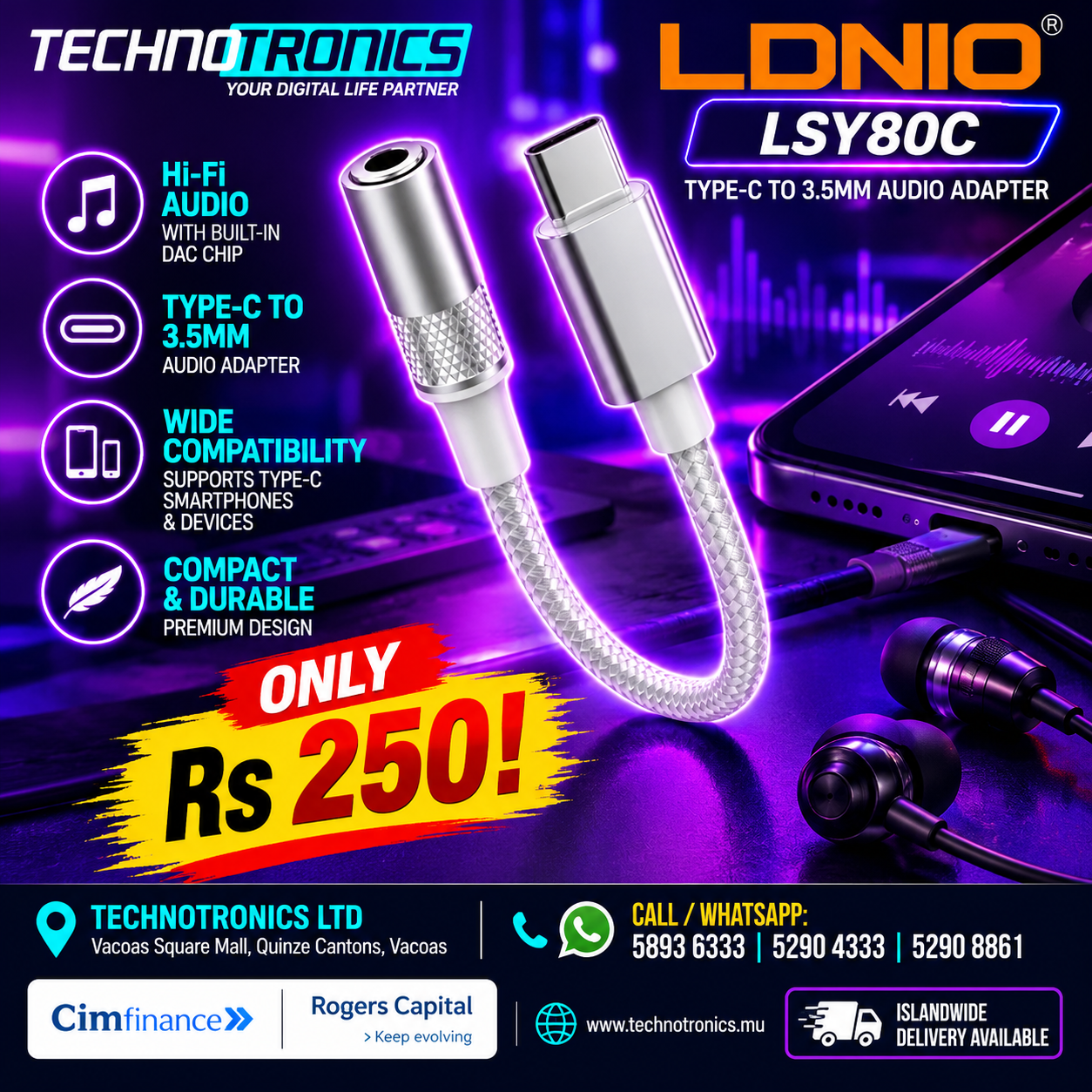 LDNIO LSY80C – TYPE-C TO 3.5MM AUDIO ADAPTER - Buy at TECHNOTRONICS Mauritius
