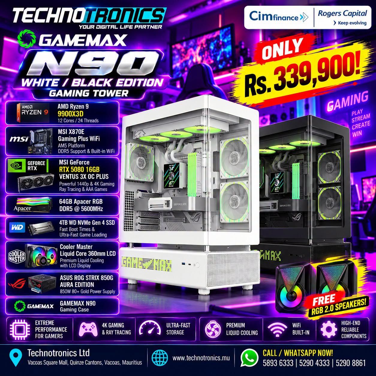 GAMEMAX N90 WHITE / BLACK EDITION GAMING TOWER - Buy at TECHNOTRONICS Mauritius