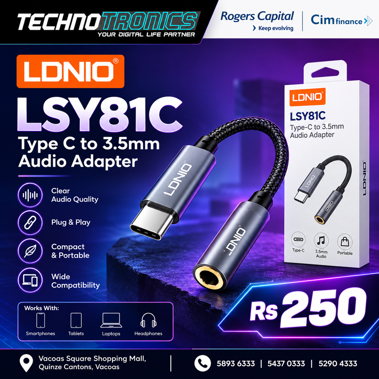 LDNIO LSY81C Type-C to 3.5mm Audio Adapter - Buy at TECHNOTRONICS Mauritius