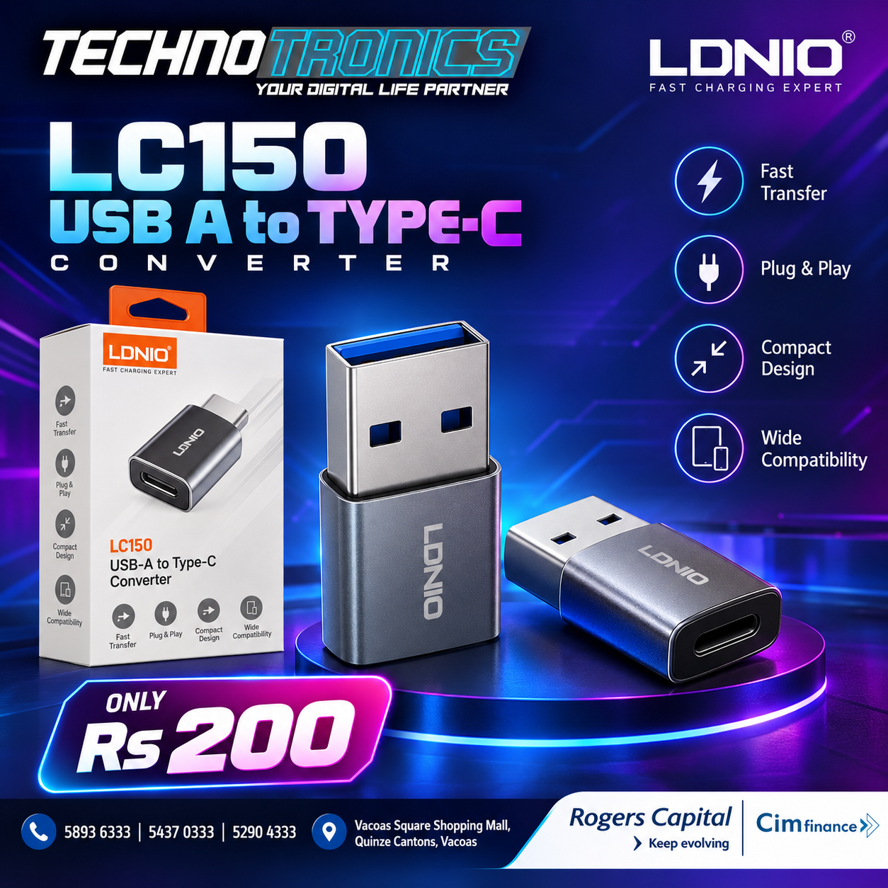 LDNIO LC150 USB-A to Type-C Converter - Buy at TECHNOTRONICS Mauritius