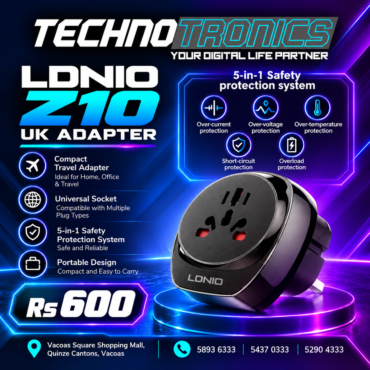 LDNIO Z10 UK ADAPTER - Buy at TECHNOTRONICS Mauritius