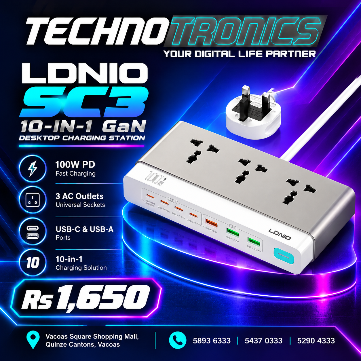 LDNIO SC3 10-in-1 GaN Desktop Charging Station - Buy at TECHNOTRONICS Mauritius